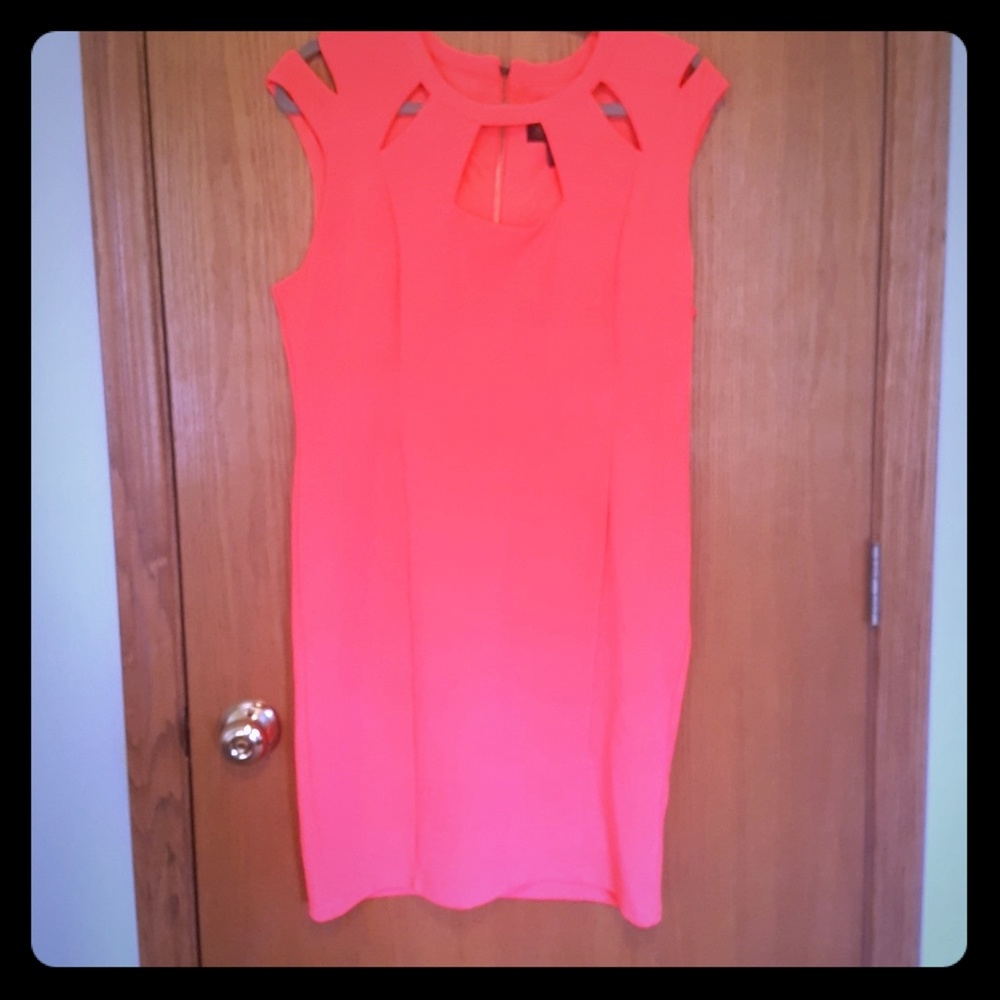 Neon Coral Pink Kardashian cutout bodycon dress
